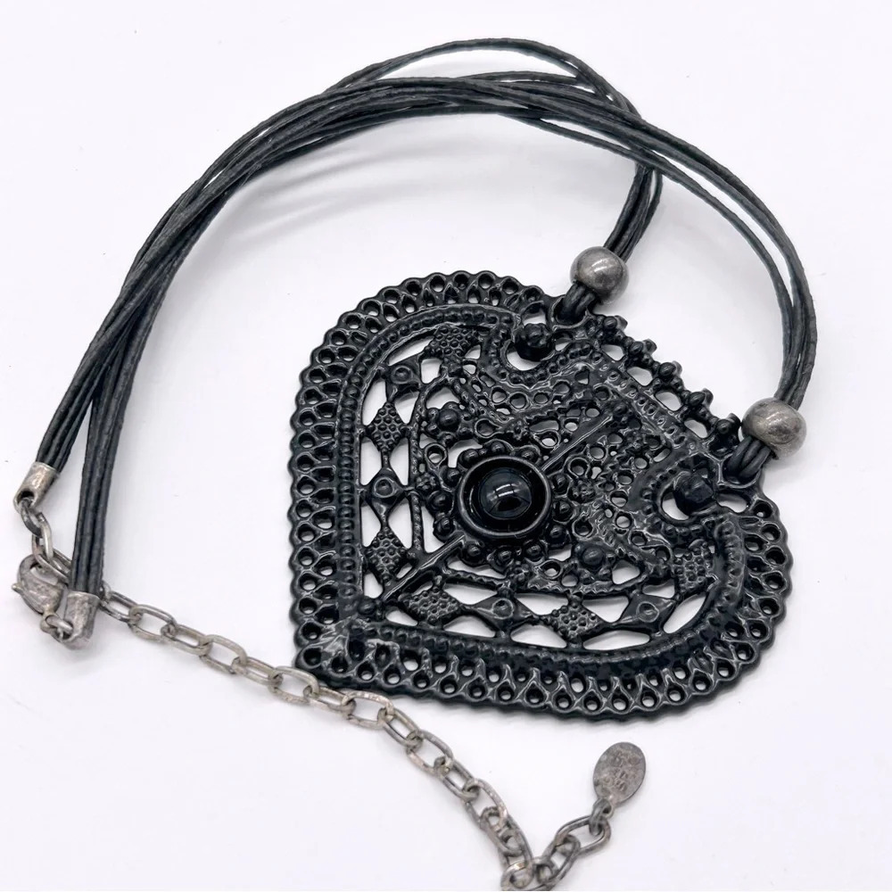 Marjorie Baer Vintage Black Heart Necklace View 2